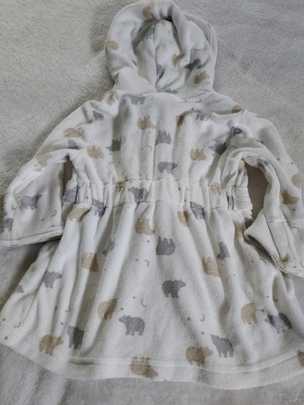 Carter's Cream Hooded Kids Robe with Gray & Tan Bear Print Bath Time Pool Summer